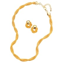 Classic Gold Mesh Chain Necklace and Earrings