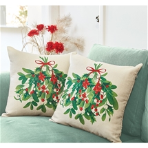 Set of 2 Holly & Mistletoe Cushion Covers
