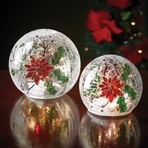 Set of 2 Poinsettia Glass Lights