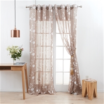 Sheer Embroidered Eyelet Curtain Chocolate